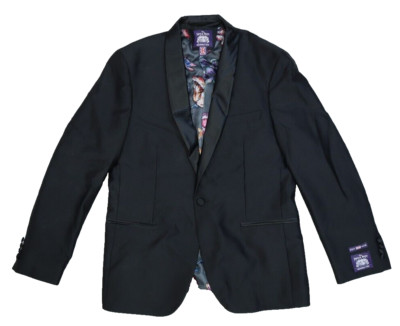 The Savile Row Mens Black Shawl Lapel Brit Slim Single Button