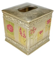 Tissue Box Cover Holder Floral Gold Painted Resin