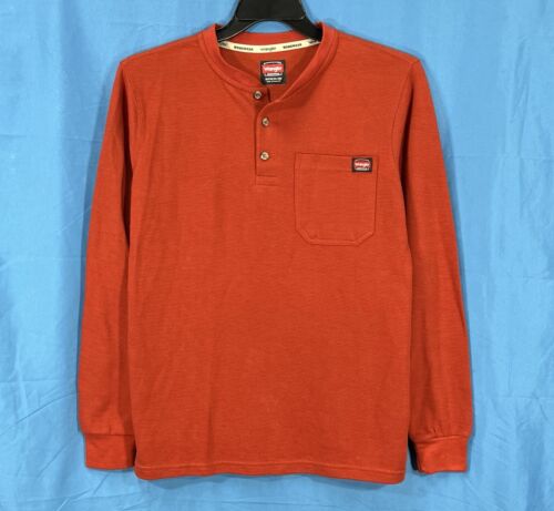 NWT WRANGLER WORKWEAR Relaxed Fit RUST Textured Knit PEN POCKET Henley Shirt S