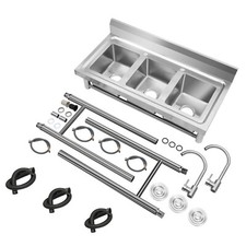 Commercial Sink Stainless Steel 3 Compartment Kitchen Utility Sink With Faucet