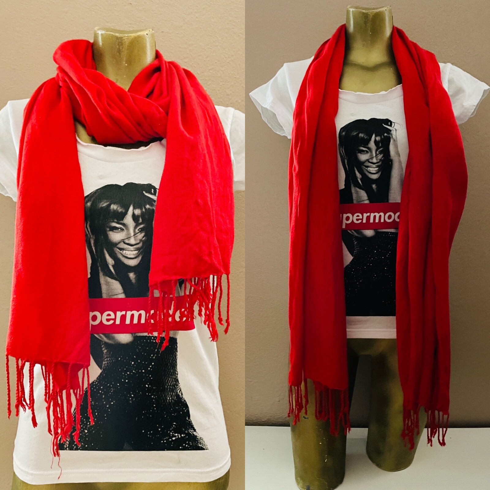 CLASSIC Chic Fringed Red Rectangular SCARF - image 2