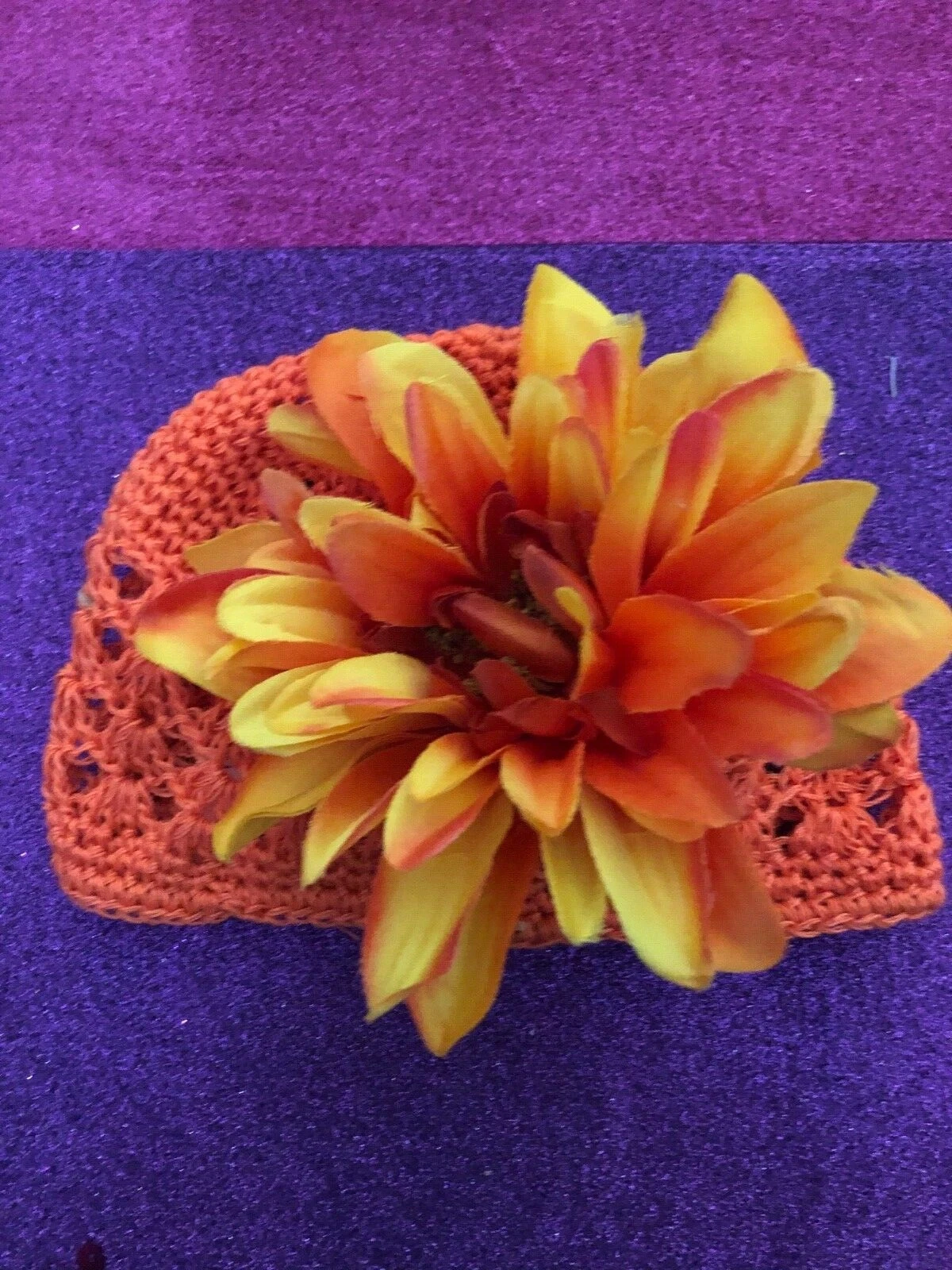 Baby crochet beanie hat with flower orange and yellow