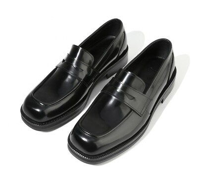 Firenze Atelier Men's Polished Black Leather Square Toe Penny