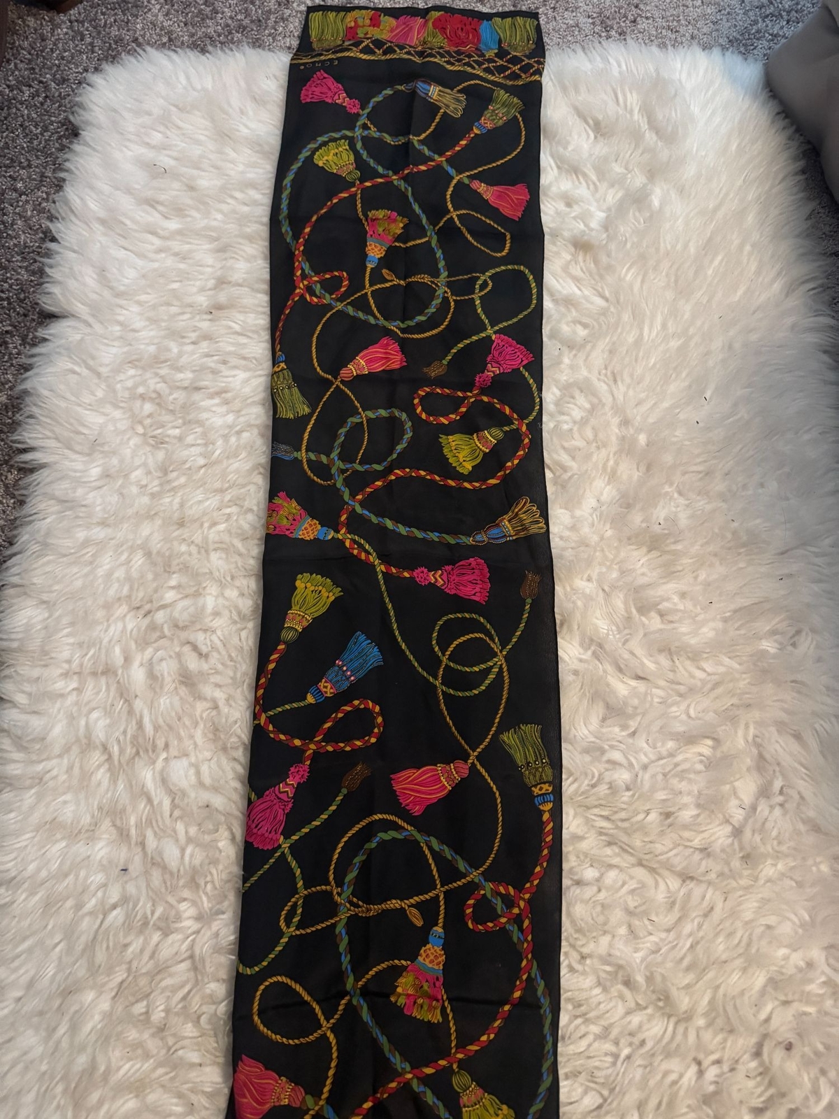 Vintage Echo 100% Silk Long Rectangular Scarf Tas… - image 1