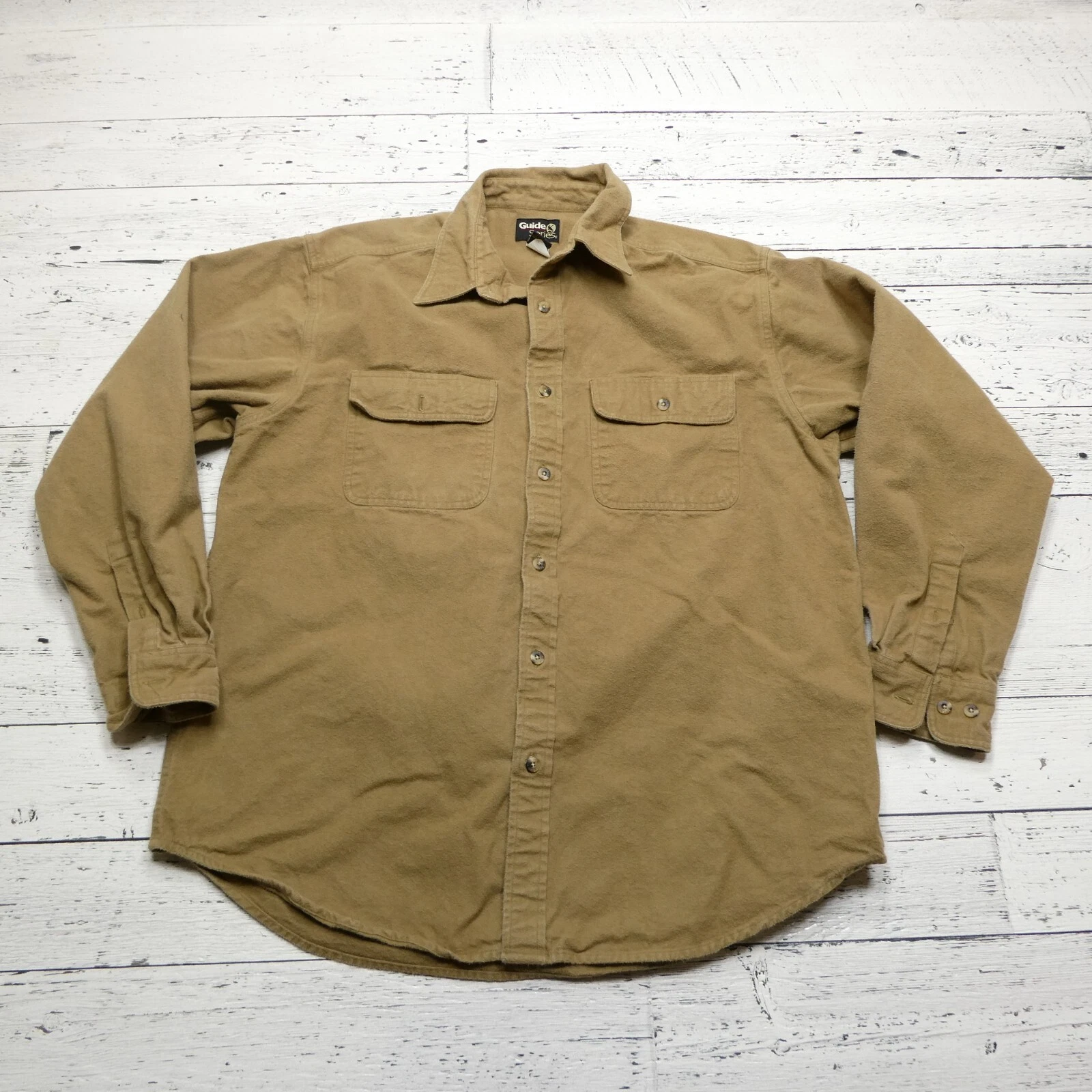 Guide Series Flannel Chamois Cloth Shirt Mens Size LT Beige Button Up