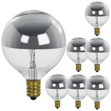 6Pack Globe Silver Bowl Light Bulbs, Candelabra E12, 40W, 2600K, 120V, G16.5