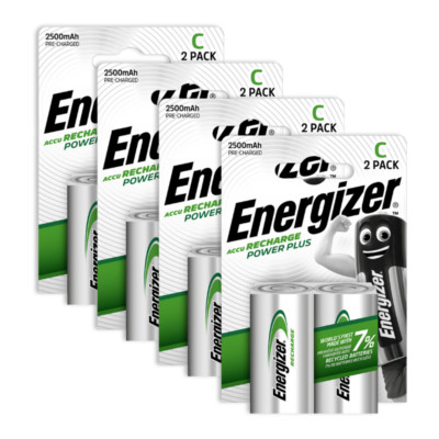 8x Energizer Rechargeable C Size batteries Accu Recharge Power Plus NiMH 2500mAh