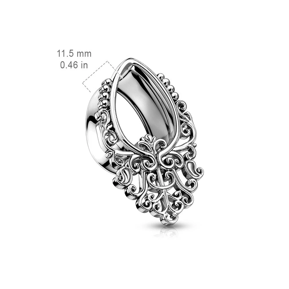 Par de túneles de oreja de acero quirúrgico de filigrana 316L Foto 2 de 4