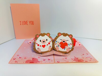 Origami Pop Cards I LOVE YOU Adorable Hedgehog Couple Happy Wedding Love 3D Pop