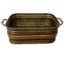 Vintage 1960s? Brass And Copper Planter with handles 11 in by 5.25 in