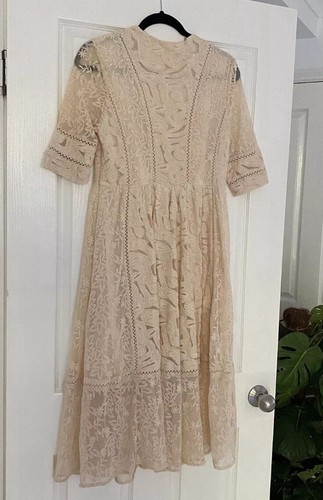 Free People Mountain Laurel Cream Lace Dress Size 10-12 - Picture 4 of 5
