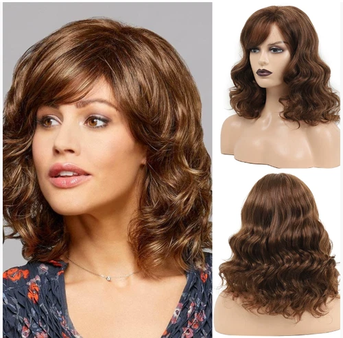 Dark Brown Mix Wavy Hairstyle Synthetic Hair Wigs Women Soft Natural Daily Use