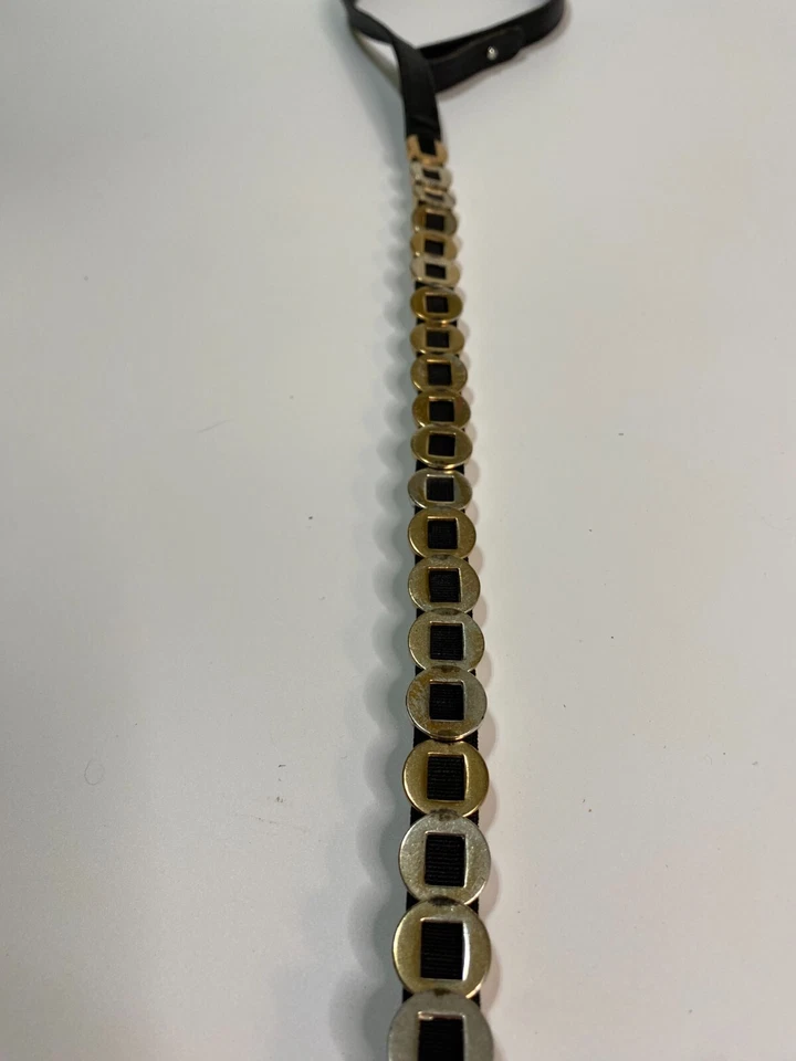 CINTURÓN DE CUENTAS DOMO de metal plateado pesado negro de colección elástico MEDIANO 37-39" CADERA/CINTURA Foto 4 de 4