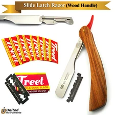 Straight Edge Wooden Handle Shaving Razor Knife Hair Feathering Trimming Shaver 