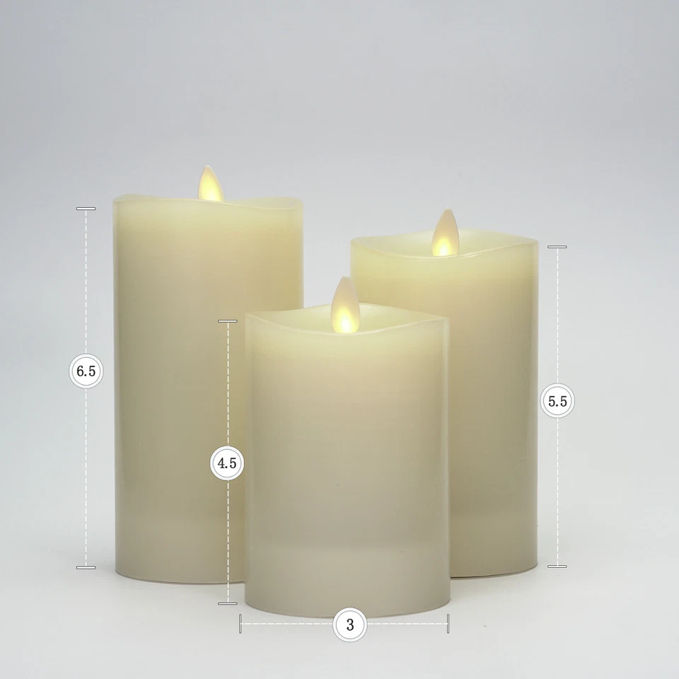 Luminara Flameless Battery Pillar Candles with Remote Moving Flame Ivory Wax 3in - Image 3 of 4