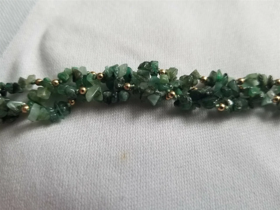 Emerald Chips & Gold-Fill Triple Strand Bracelet - No Tariff - Image 2 of 2