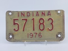 Indiana 1976 State Issued Motorcycle License Plate 57183 Expired Decoration IN