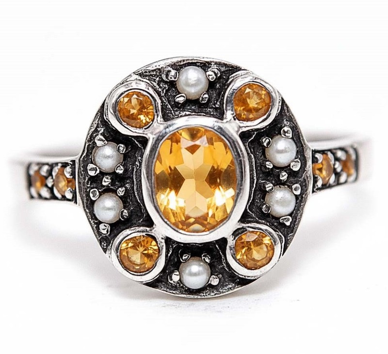3CT  Citrine 925 Sterling Silver Filigree Ring Sz 8 PC9-4