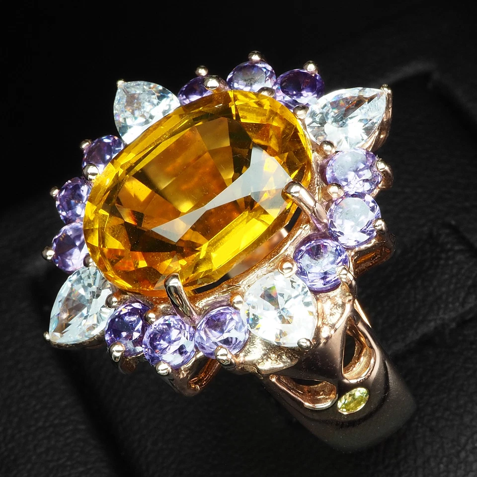 Anillos vibrantes de plata de ley 925 de 7,56 quilates con zafiro amarillo dorado regalo de San Valentín Foto 4 de 4