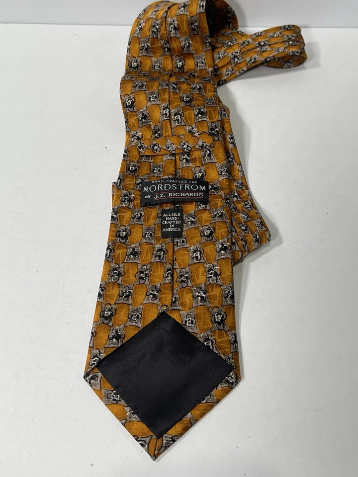 Corbata de seda JZ Richards para Nordstrom naranja geométrica vintage hecha a mano EE. UU. Foto 3 de 4