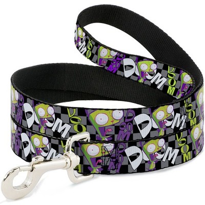 Dog Leash Invader Zim GIR DOOM Pose Checker Black/Gray WIDE 1.5''