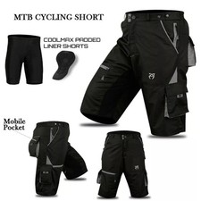 Mens Cycling Cargo Shorts with Removable Liner Baggy MTB 6 Pockets Nylon Ripstop