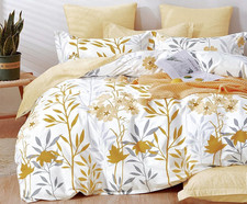 Cotton King Size Comforter, 600 Thread Count Cotton Grey Branch with Yellow Flow