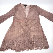 Miss Chievious Floral Lace Kimono Sz M Mauve Pink Boho Cottage Coquette Fairy