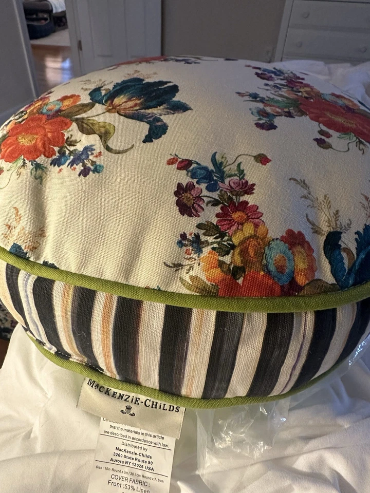 RARO MacKenzie-Childs mercado de flores redondas/rayas negras - lote de 8 (14” de ancho) Foto 2 de 4