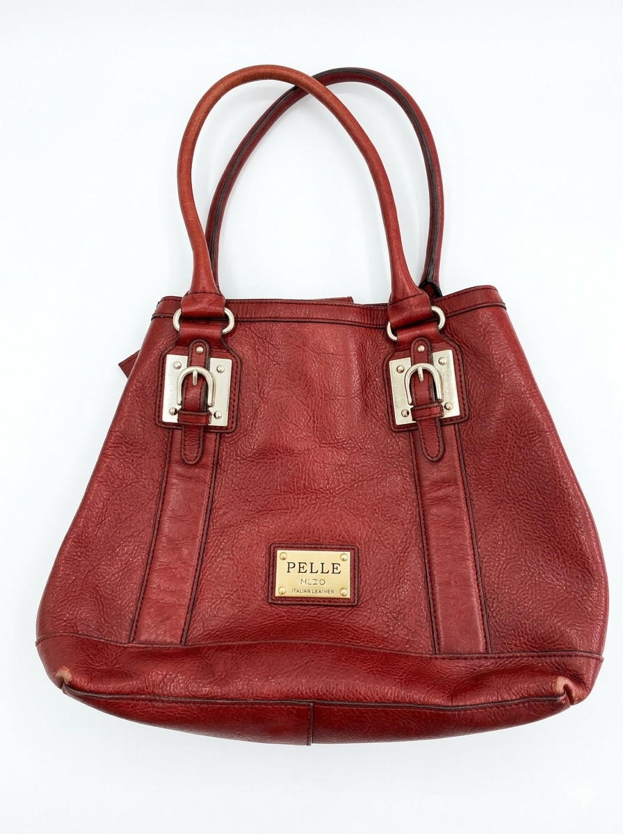 Vtg Wilsons Leather Pelle Studio Red Italian Leather Shoulder Tote Bag w/ Buckle