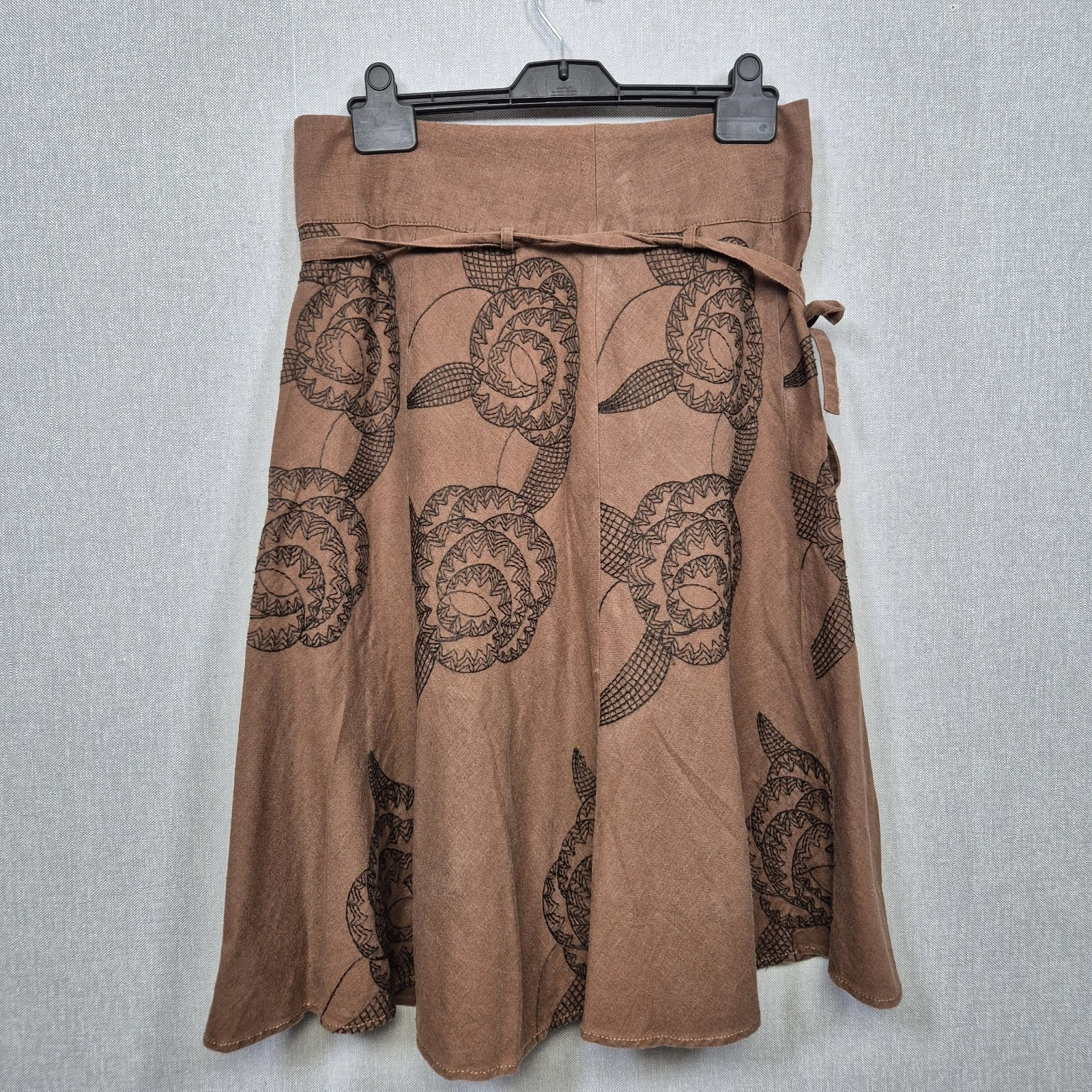 Next Linen Skirt Size 12 Vintage Chocolate Brown A Line Embroidered Y2k