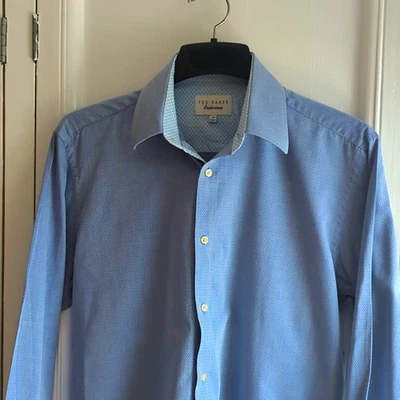Ted Baker Endurance Blue Geometric Regular Fit Dress Shirt 16 34/35 Long Sleeve - Image 1 of 4