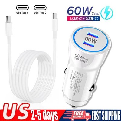 60W Fast Charging Double USB C Car Charger For Motorola Moto G Power/Play (2026)