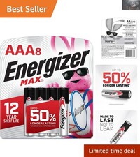 MAX AAA Batteries 8 Pack - Leak-Proof, Long-Lasting Alkaline Power for Home Use