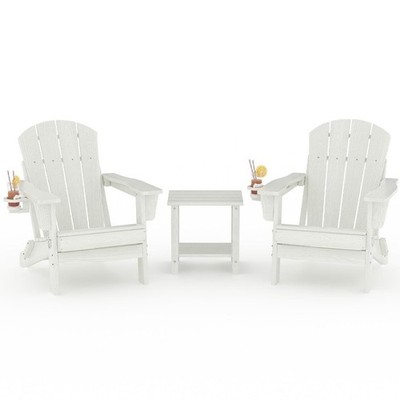 1/2pcs All-Weather HDPE Folding Adirondack Chair Fire Pit Chair w/ Cup Holder