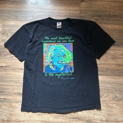 Bayside Albert Einstein Science Graphic Men's Black Cotton T-Shirt L Crew Neck