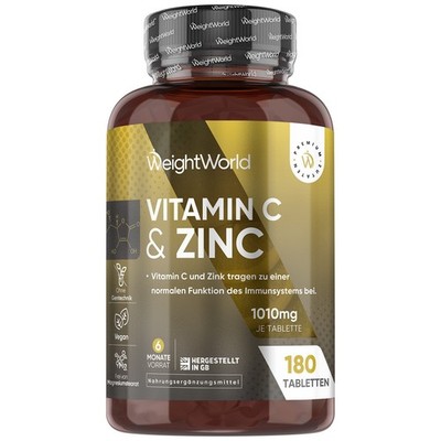 WeightWorld Vitamin C Zink 1010 mg 180 Tabletten 6 Monate Müdigkeit