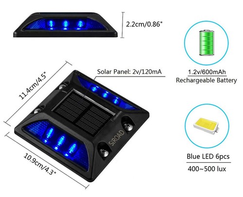 Solar Driveway Deck Light, IP68 Waterproof Driveway Reflector Outdoor Blue LE... - Picture 2 of 6