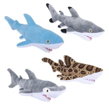 13” Stuffed Sharks, Black Tip Shark, Blue Shark, Hammerhead Shark & Leopar