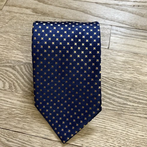 LANVIN Paris  Men's 100% Silk Tie ~ Blue ~ Geometric Pattern ~ Made in France!