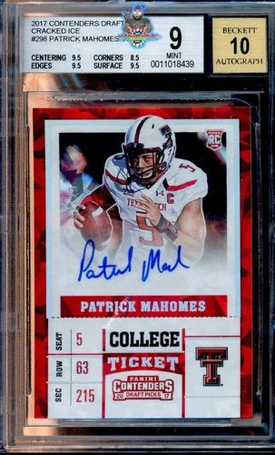 2017 Patrick Mahomes BGS 9 10 Contenders Draft Pics Cracked Ice Auto #298 2/23