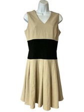 CALVIN KLEIN Womens Beige Sleeveless Above The Knee Fit + Flare Dress 4