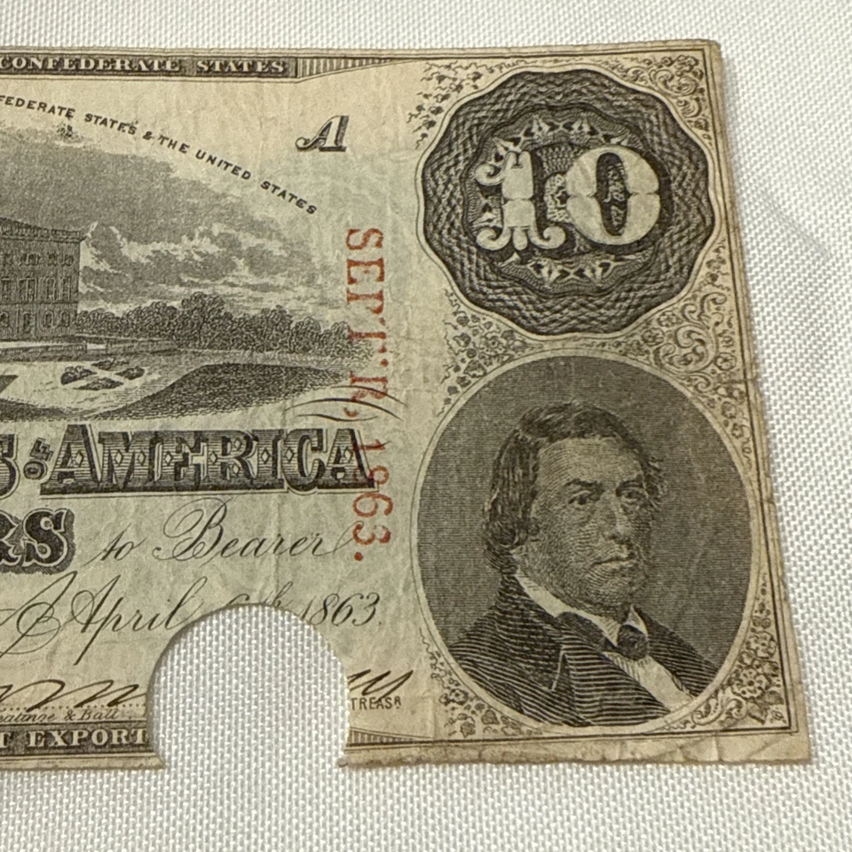 1863 $10 The Confederate States Of America Note Richmond - Image 4 of 4