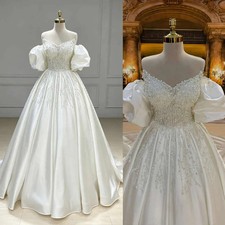 Luxury Princess Wedding Dresses Sweetheat Sleeveless Satin Pearls Bridal Gowns