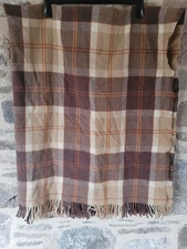 James Pringle Inverness Comfydown Tartan Plaid Wool Throw Blanket Scotland Biege