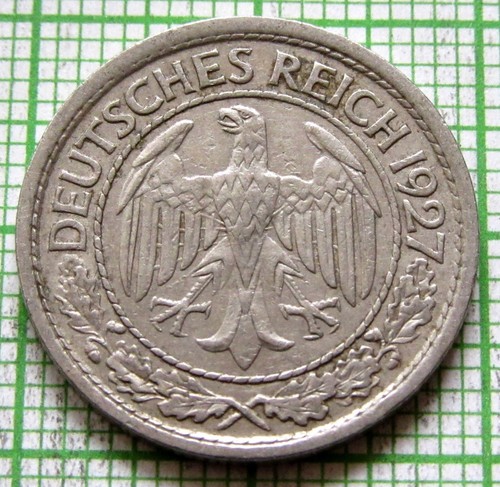 GERMANY WEIMAR REPUBLIC 1927 A 50 REICHSPFENNIG NICKEL yes we do combine postage - Picture 6 of 6