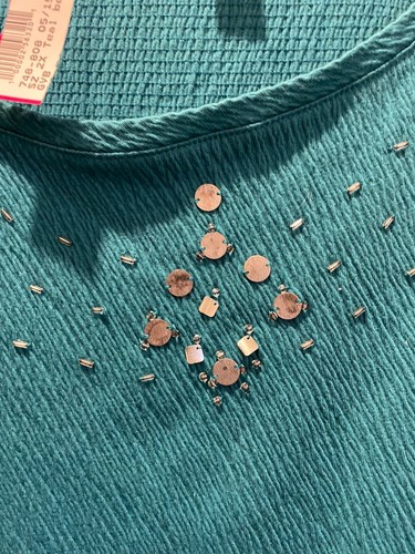 Gloria Vanderbilt Teal Beaded Embellished Short Sleeve Pullover Top 2X - Picture 4 of 4