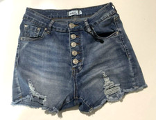 Rue21 womens button fly distressed cut off denim shorts size 4 stretch