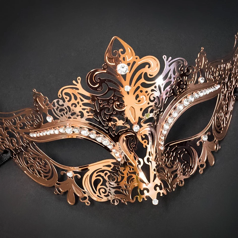 Women Luxury Filigree Metal Laser-Cut Venetian Masquerade Mask [Rose Gold] - Image 4 of 4