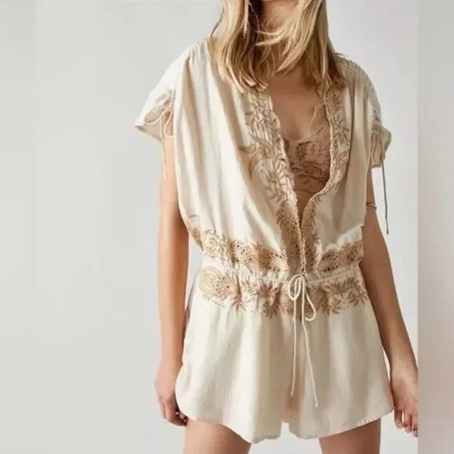 Neu! Free People Weila bestickter Strampler Blumen bestickt, Gr. M